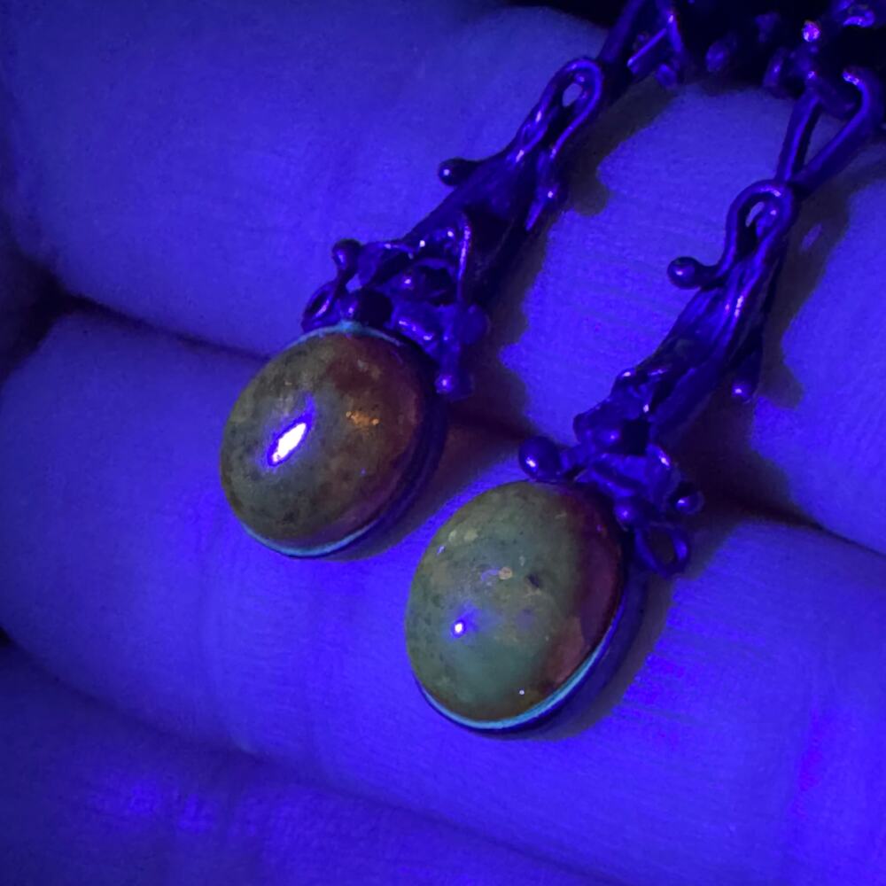 Amber Patina’d Silver Earrings Art Nouveau Style Floral Acid Tested Ornate 4.78g - Picture 10 of 13